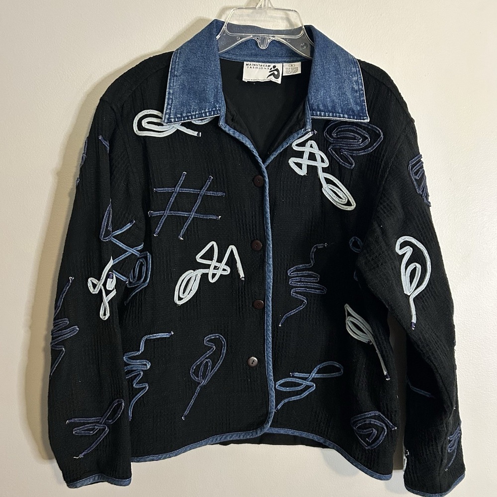 Mainstream Fashions Jacket Womens Top Abstract Boho Vintage Embroidery Sz Small‎